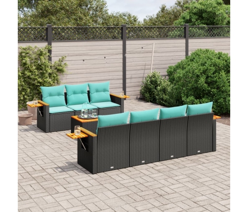 Set de sofás de jardín 8 pzas con cojines ratán sintético negro