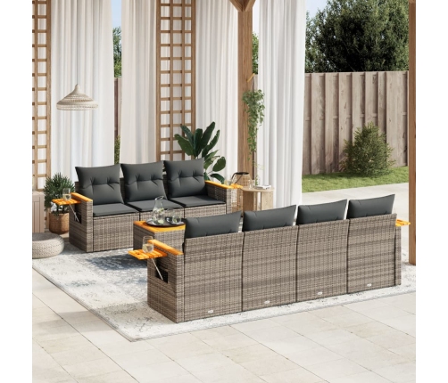 Set de sofás de jardín 8 pzas y cojines ratán sintético gris