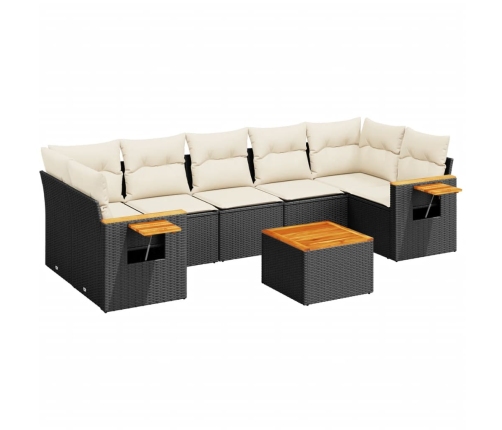 Set de sofás de jardín 8 piezas y cojines ratán sintético negro