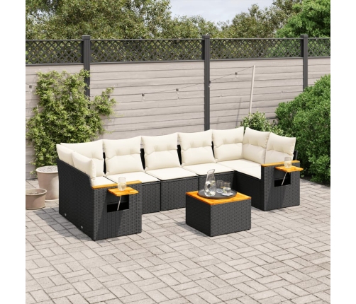 Set de sofás de jardín 8 piezas y cojines ratán sintético negro
