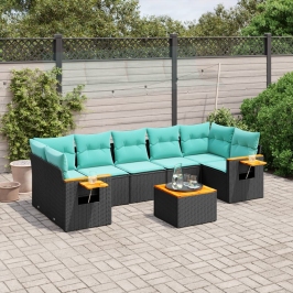 Set de sofás de jardín 8 pzas con cojines ratán sintético negro