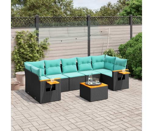 Set de sofás de jardín 8 pzas con cojines ratán sintético negro