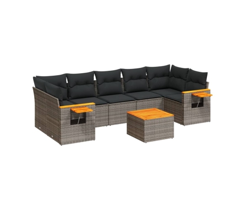 Set de sofás de jardín 8 pzas y cojines ratán sintético gris