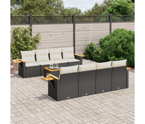 Set de sofás de jardín 8 piezas y cojines ratán sintético negro
