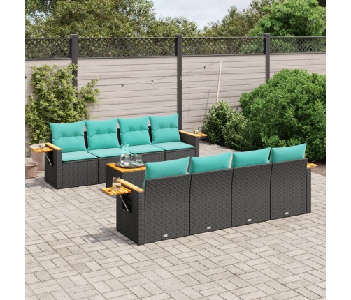 Set de sofás de jardín 9 pzas con cojines ratán sintético negro