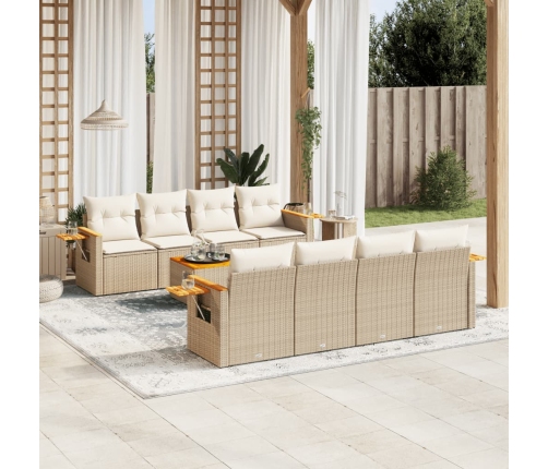 Set de sofás de jardín 9 pzas con cojines ratán sintético beige