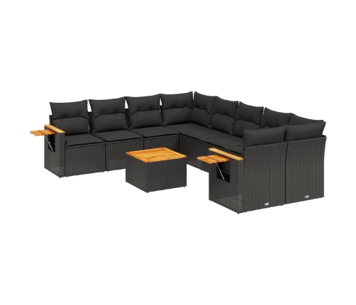 Set de sofás de jardín 8 piezas y cojines ratán sintético negro