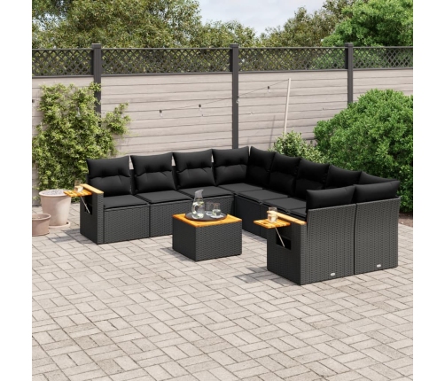 Set de sofás de jardín 8 piezas y cojines ratán sintético negro