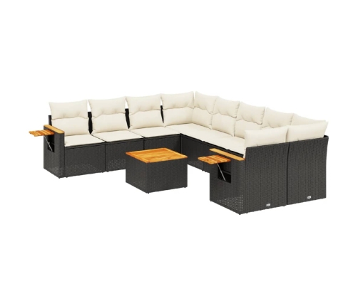 Set de sofás de jardín 8 piezas y cojines ratán sintético negro