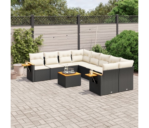 Set de sofás de jardín 8 piezas y cojines ratán sintético negro