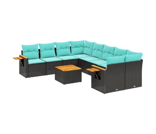 Set de sofás de jardín 9 pzas con cojines ratán sintético negro