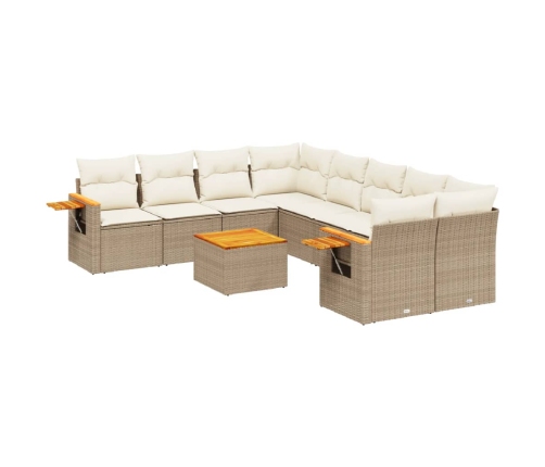 Set de sofás de jardín 9 pzas con cojines ratán sintético beige
