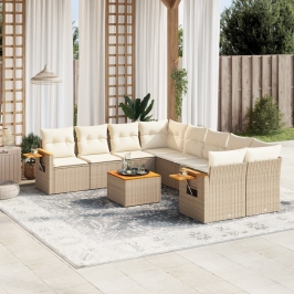 Set de sofás de jardín 9 pzas con cojines ratán sintético beige