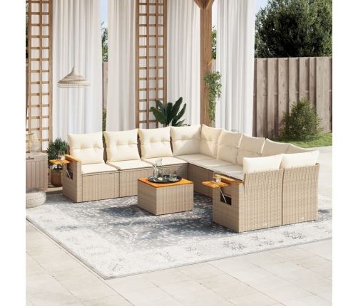 Set de sofás de jardín 9 pzas con cojines ratán sintético beige