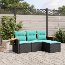 Set de sofás de jardín 4 pzas con cojines ratán sintético negro