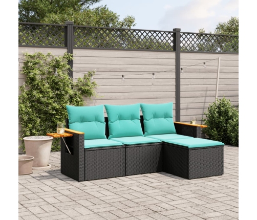 Set de sofás de jardín 4 pzas con cojines ratán sintético negro