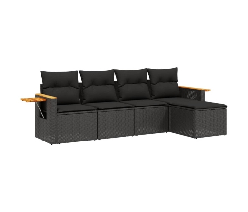 Set de muebles de jardín 5 pzas y cojines ratán sintético negro