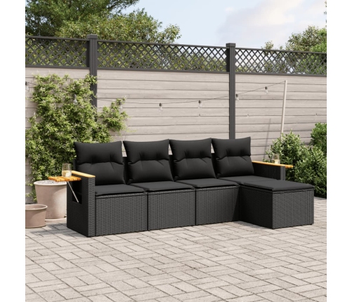 Set de muebles de jardín 5 pzas y cojines ratán sintético negro