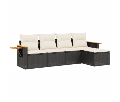 Set de muebles de jardín 5 pzas y cojines ratán sintético negro