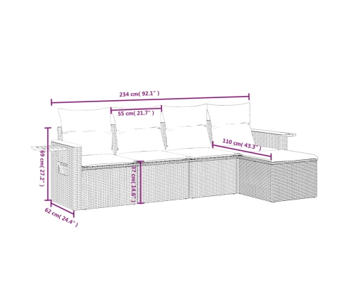 Set de muebles de jardín 5 pzas y cojines ratán sintético negro