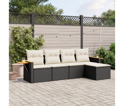 Set de muebles de jardín 5 pzas y cojines ratán sintético negro