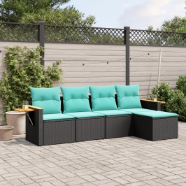 Set de sofás de jardín 5 pzas con cojines ratán sintético negro