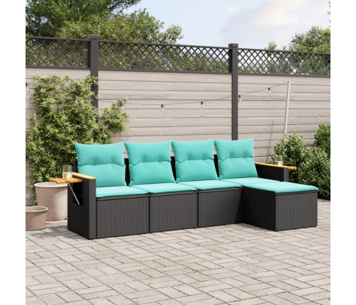 Set de sofás de jardín 5 pzas con cojines ratán sintético negro