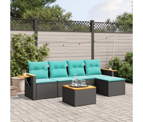 Set de sofás de jardín 6 pzas con cojines ratán sintético negro