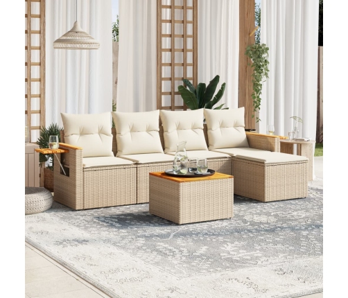 Juego de sofás jardín con cojines 6 pzas ratán sintético beige