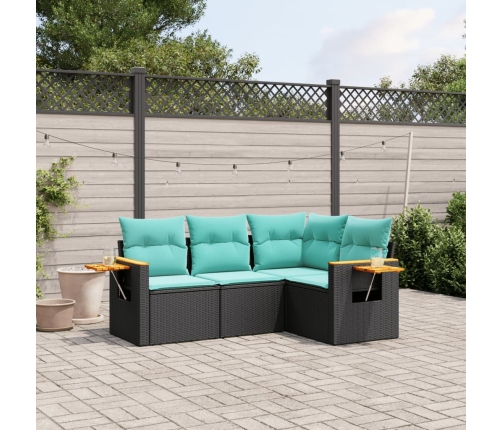 Set de sofás de jardín 4 pzas con cojines ratán sintético negro