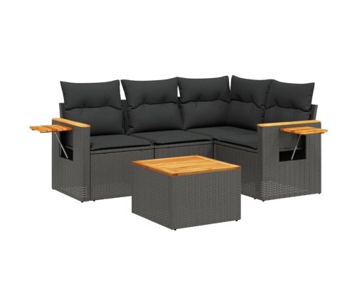 Set de muebles de jardín 5 pzas y cojines ratán sintético negro