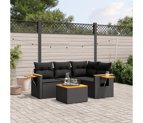 Set de muebles de jardín 5 pzas y cojines ratán sintético negro