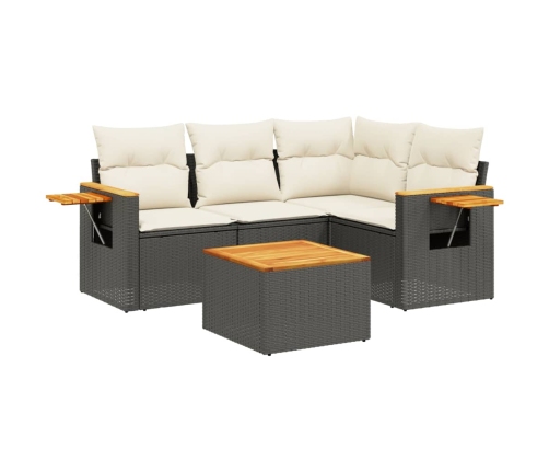 Set de muebles de jardín 5 pzas y cojines ratán sintético negro