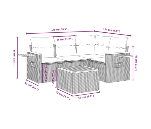 Set de muebles de jardín 5 pzas y cojines ratán sintético negro