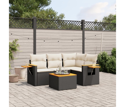 Set de muebles de jardín 5 pzas y cojines ratán sintético negro