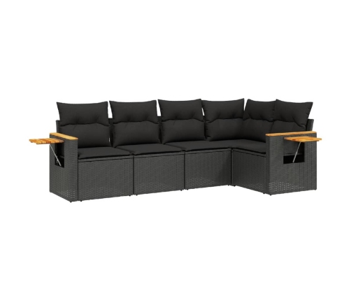Set de muebles de jardín 5 pzas y cojines ratán sintético negro