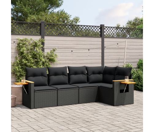 Set de muebles de jardín 5 pzas y cojines ratán sintético negro