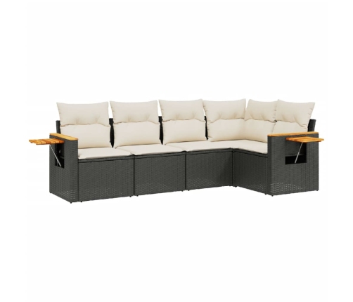Set de muebles de jardín 5 pzas y cojines ratán sintético negro
