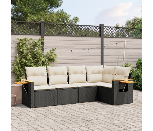 Set de muebles de jardín 5 pzas y cojines ratán sintético negro