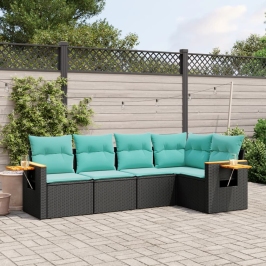 Set de sofás de jardín 5 pzas con cojines ratán sintético negro