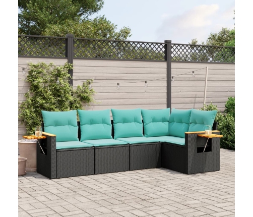 Set de sofás de jardín 5 pzas con cojines ratán sintético negro