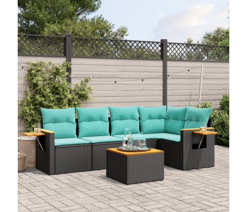 Set de sofás de jardín 6 pzas con cojines ratán sintético negro