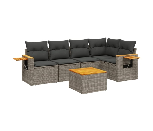 Set de muebles de jardín 6 pzas y cojines ratán sintético gris
