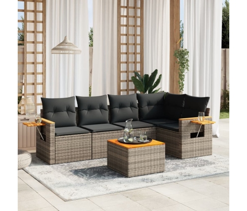 Set de muebles de jardín 6 pzas y cojines ratán sintético gris