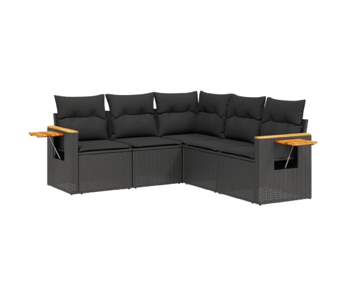 Set de muebles de jardín 5 pzas y cojines ratán sintético negro