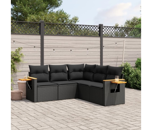 Set de muebles de jardín 5 pzas y cojines ratán sintético negro