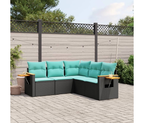 Set de sofás de jardín 5 pzas con cojines ratán sintético negro