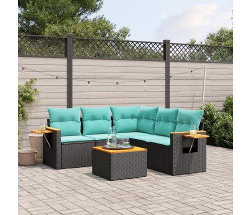 Set de sofás de jardín 6 pzas con cojines ratán sintético negro
