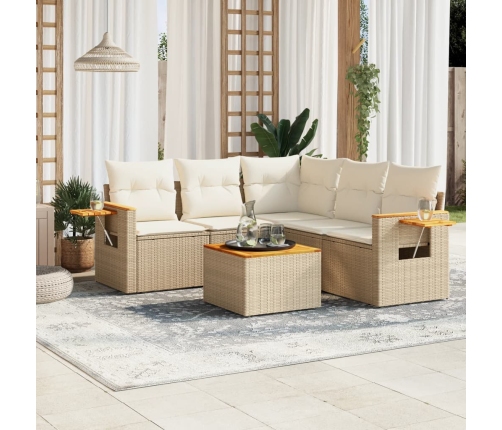 Juego de sofás jardín con cojines 6 pzas ratán sintético beige