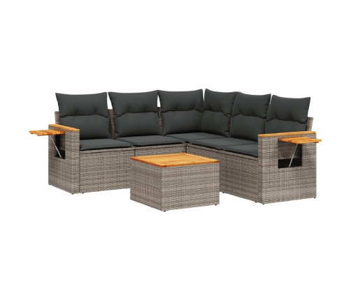 Set de muebles de jardín 6 pzas y cojines ratán sintético gris